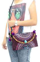 Hmong Cross Body Pom Pom Bag