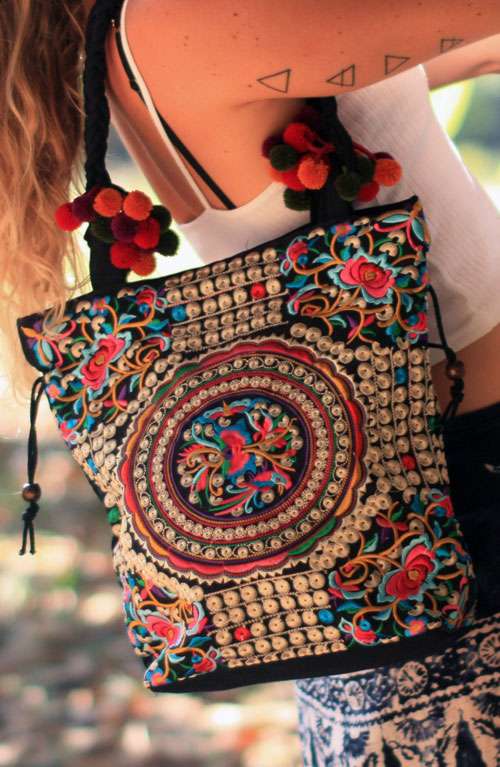 Thai Hmong Hill tribe Shoulder Sac Bag Boho Embroidered fabric Hand-made 