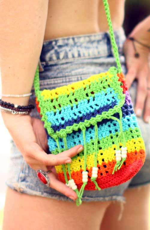Festival Rainbow Crochet Bag