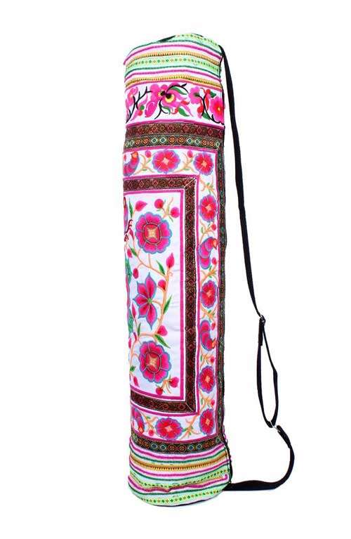 Pom Pom Yoga Mat Bag, Yoga Mat Carrier, Ethnic Yoga Sling, Gift