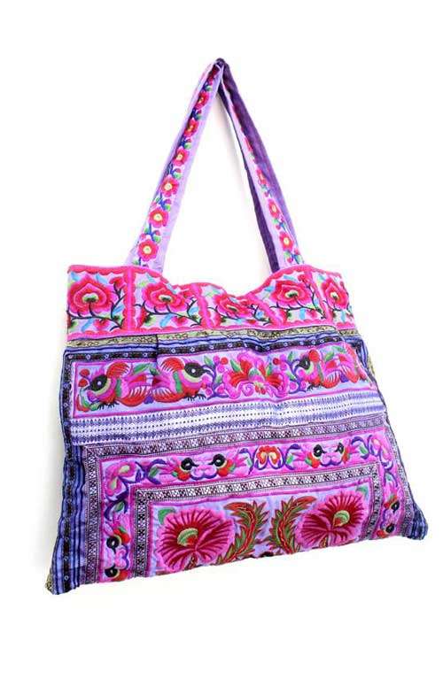 Hippie Bag - Purple Beach Shoulder Tote Bag Handmade With Hmong Fabrics ...