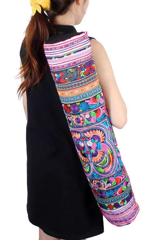 Multi-colored Yoga mat bag - Handmade Hmong Bohemian Yoga Bag
