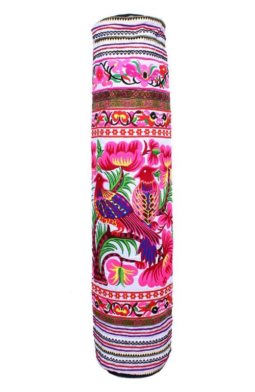 Pink Yoga Mat Bag Made With Embroidered Textile