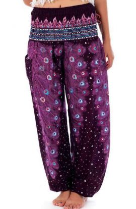 Plume Peacock Harem Pants - Purple