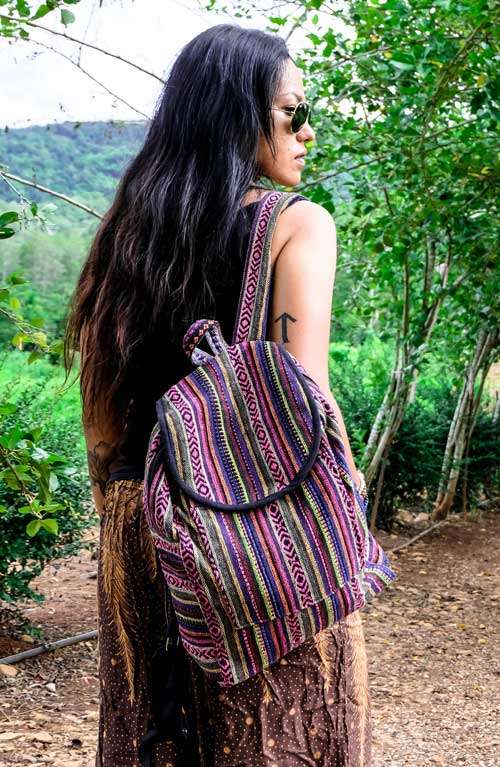 Stripey Pocket Cotton Shoulder Bag Handbag Handmade Hippy Boho Colourful 