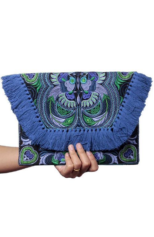 Kimmi Clutch - Blue Bird Tasseled