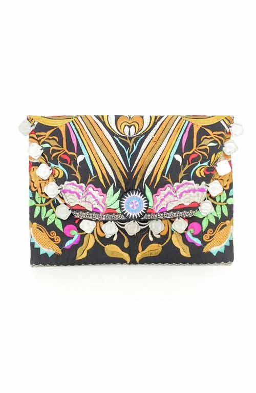 Golden Boho Purse - Handmade Multi-colored clutch bag decoration with ...