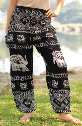 Black Tribal Elephant Harem Pants
