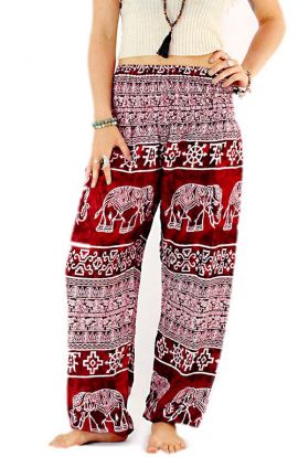 Thai Elephant Harem Pants - Ancient Red
