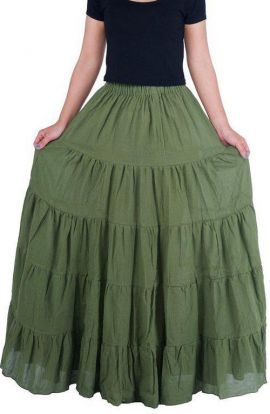 Long Maxi Cotton Skirt - Khaki