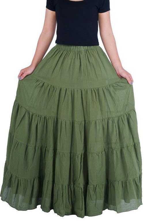 Long Maxi Cotton Skirt - Khaki
