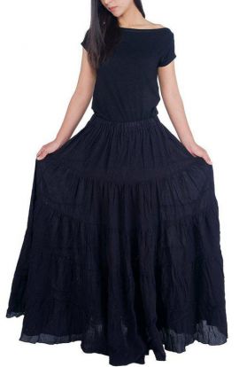 Ruffled Long Black Skirt - Jet
