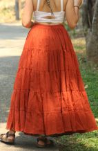 Ruffled Long Cotton Skirt - Fire Orange