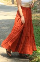 Ruffled Long Cotton Skirt - Fire Orange