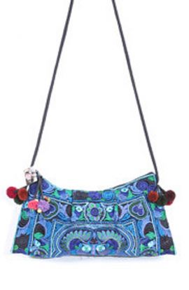Embroidered Blue Clutch with Strap