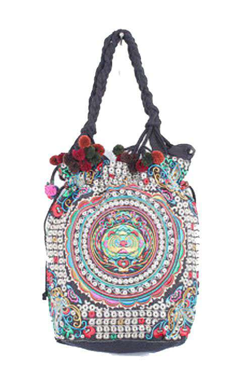 Multi coloured Tote Bag - Embroidered Bohemian Hmong Handbag | Offbeat