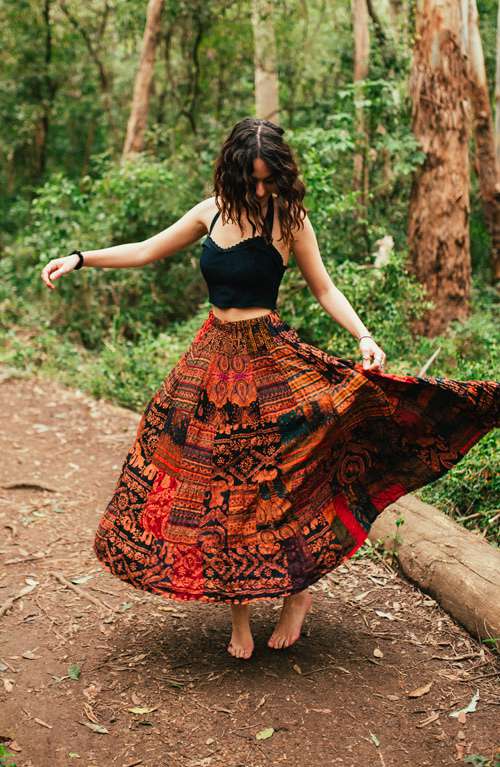Boho hippie vintage style up-cycled patchwork frilled hem maxi wrap skirt freesize up to size 18 p17