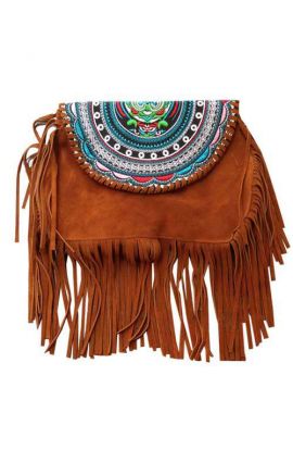 Rustic Brown Hmong Fringe Bag
