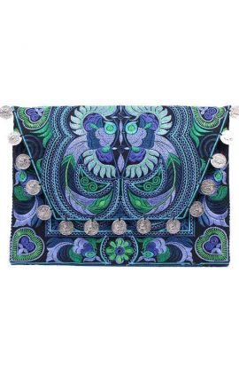 Embroidered Blue Large Clutch